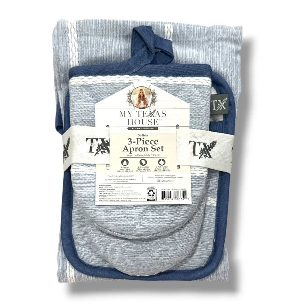 My Texas House Sutton Pick Stitch 3pc Kitchen Set Blue‎ Stripe - Walmart